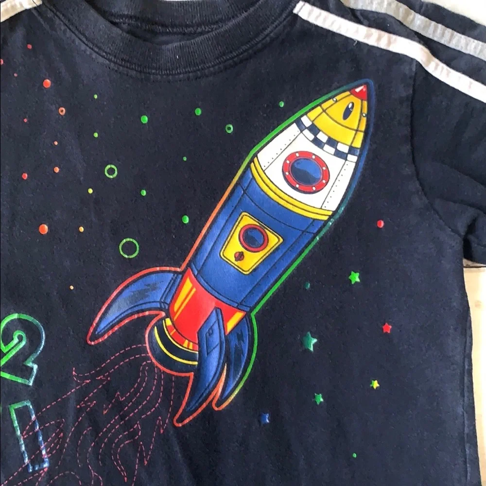 Boys 4T Shirt Navy Blue Rocket Space Ship Short Sleeves Kids Toddler